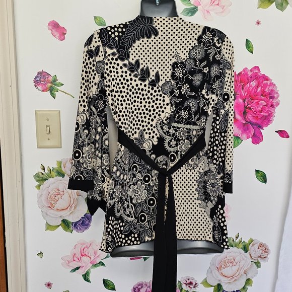 Mod retro Size S psychedelic Paisley Long Bell Sleeve v-neck flowy top - Picture 4 of 7